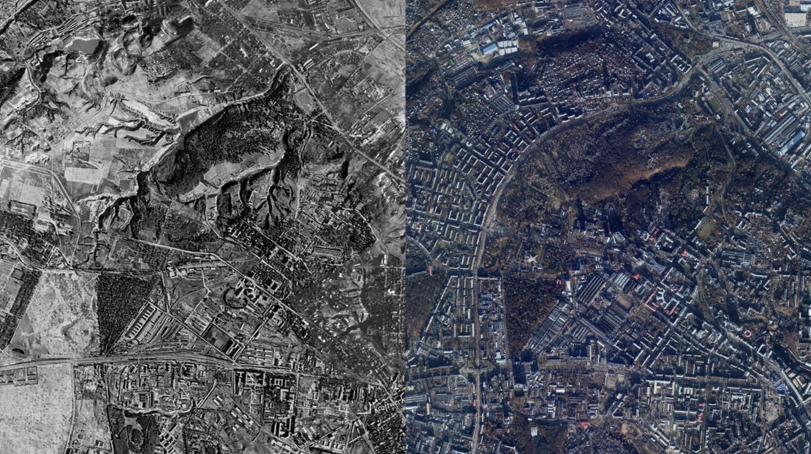 Babyn Yar in 1943 and 2020. (Center for Spatial Technologies, 2020)