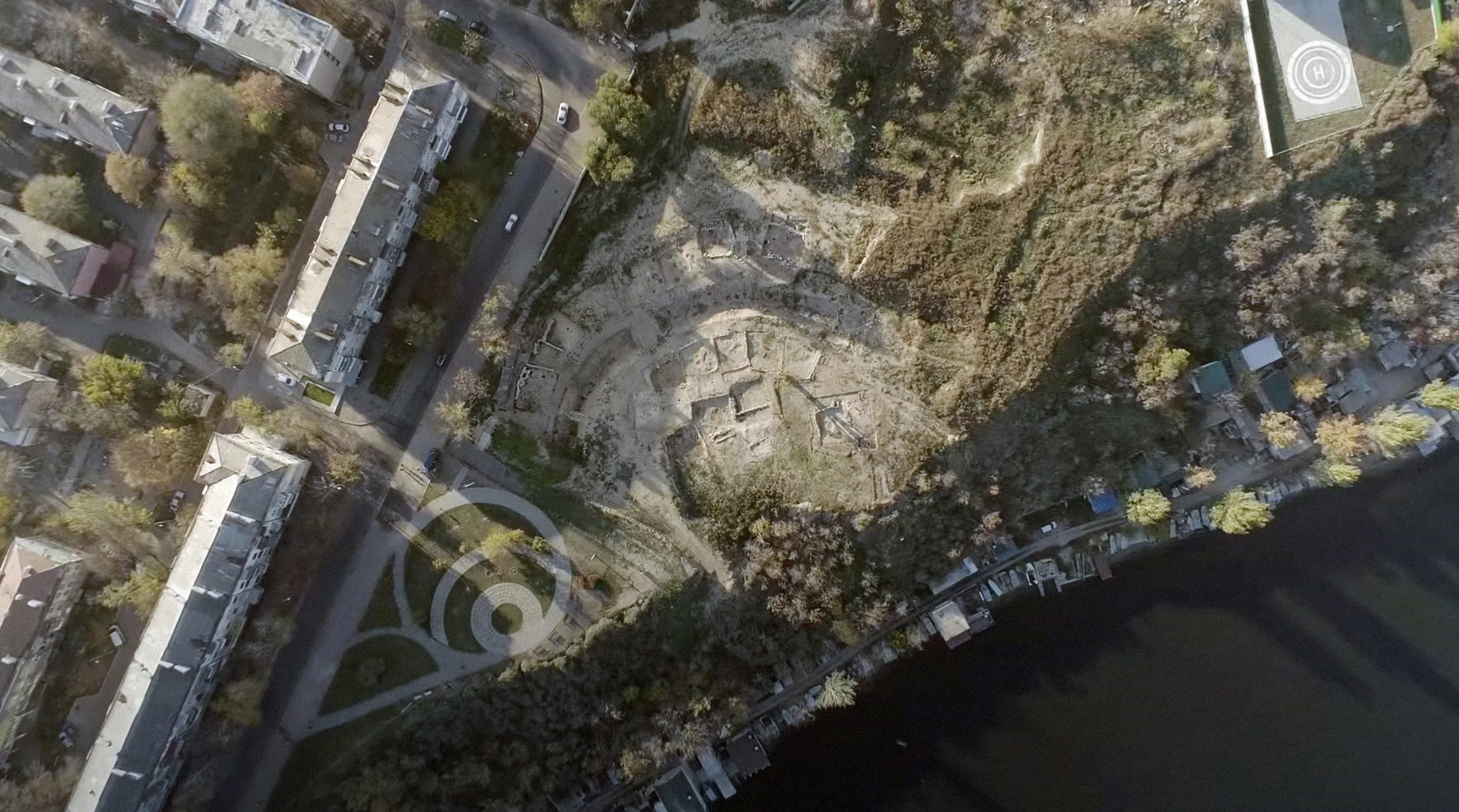 Aerial photo of archaeology site, DOM TV channel