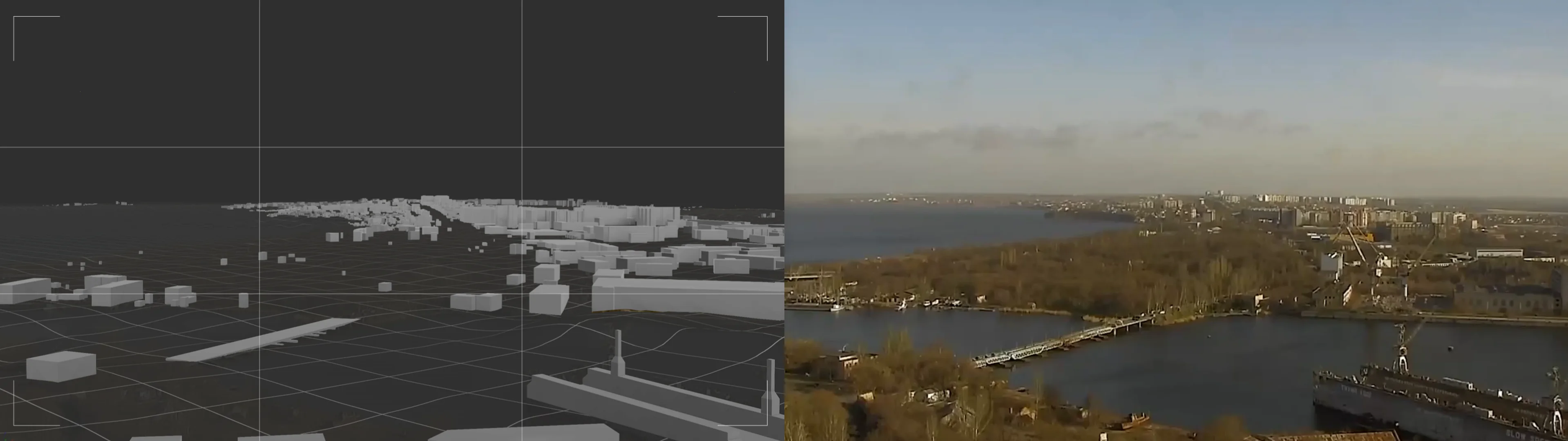 A view from a virtual camera vs a view from a surveillance camera. (Center for Spatial Technologies)
