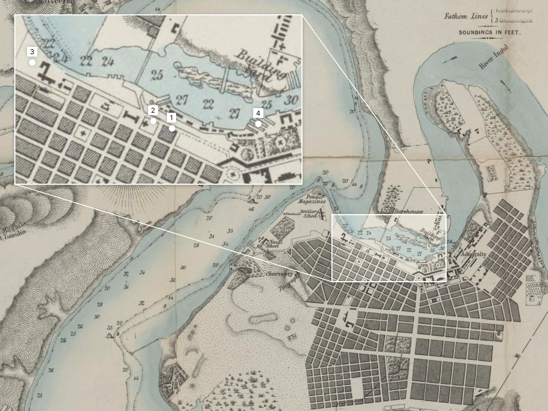 1855 Masterplan of Mykolaiv with the zoom-in fragment.
