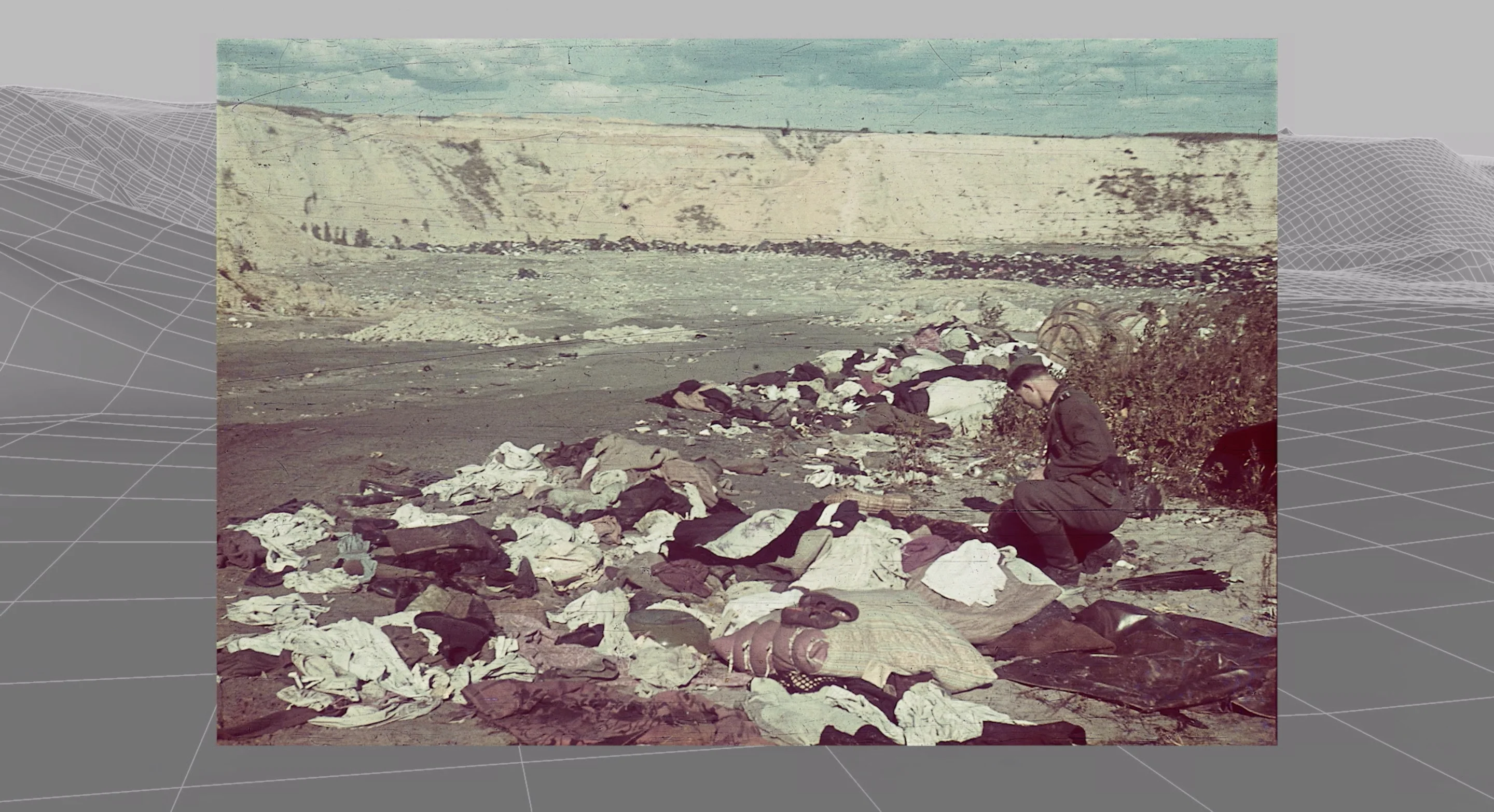 Figure XVII. Location №2 on figure XV. Scattered clothes of the victims the day after the mass shootings. By Johannes Hähle, October 1, 1941. CST for BYHMC.