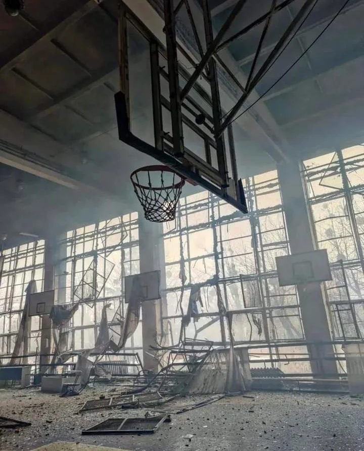 Figure II. The consequences of the second strike. The interior of Avangard gym, damaged by the explosion.