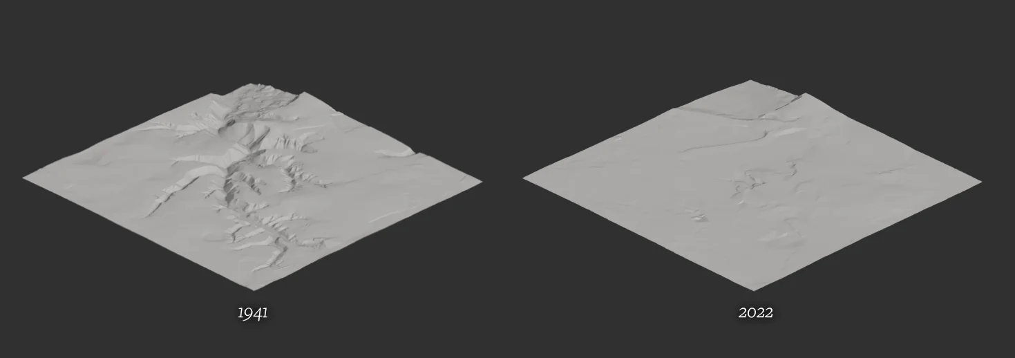 Figure XIV. Reconstruction of the Babyn Yar's topography in 1941 and 2022, CST for the BYHMC.